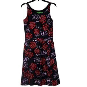 Tibi Women's Floral Embroidered Sleeveless Silk Wool Dress Black Red Purple 4